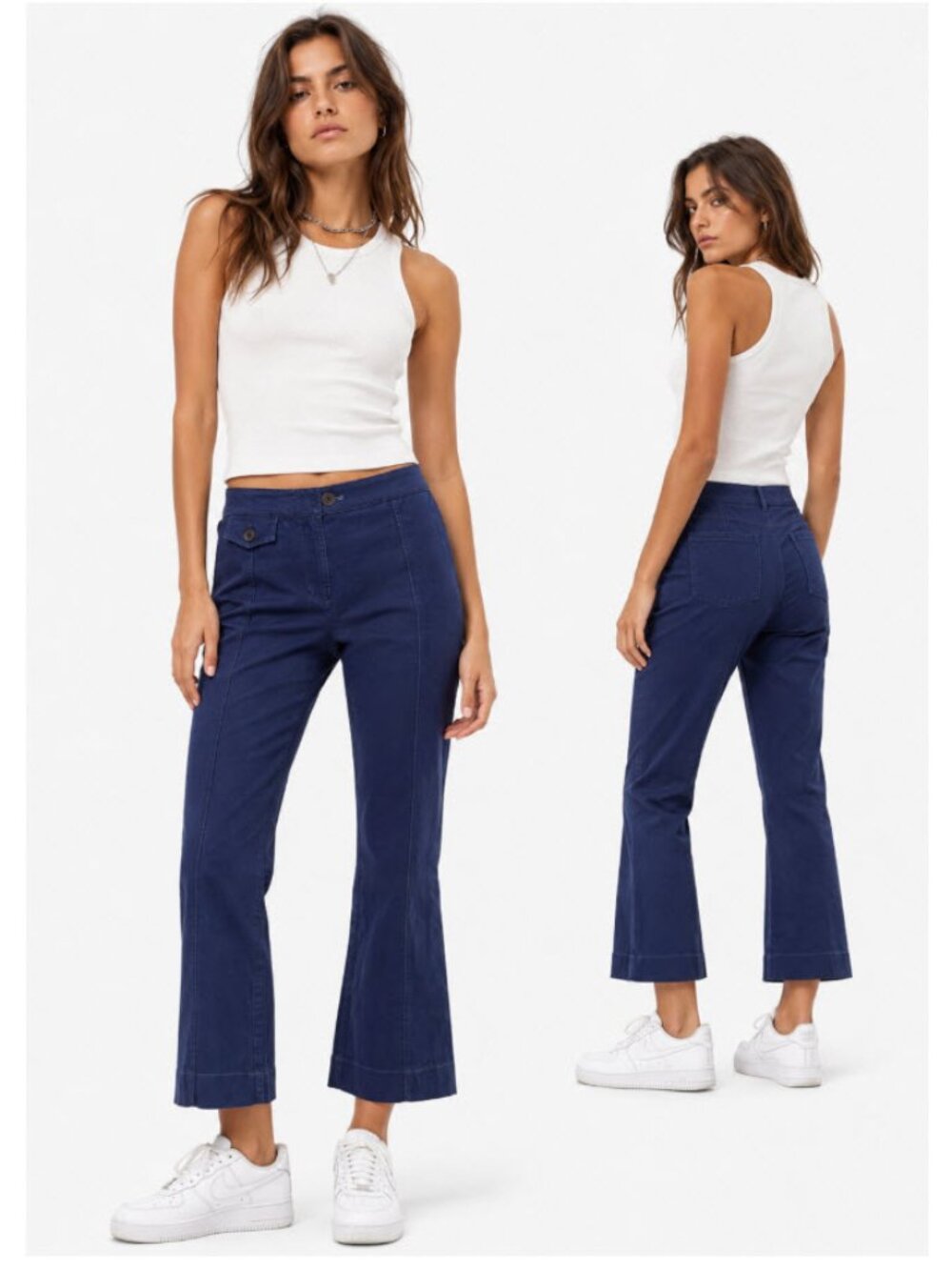 10 Crosby Derek Lam Navy Crop Flare Straight Pants Contrast Stitch Size 4
